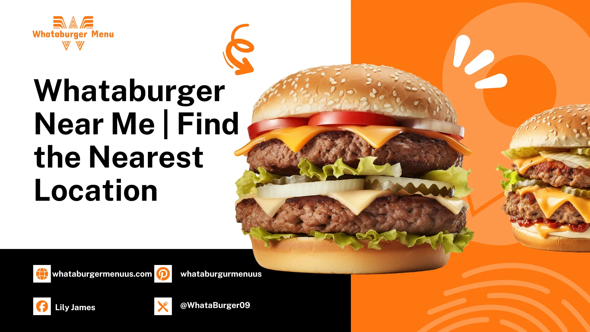 Whataburger Near Me 2026 | Find the Nearest Location 1 Promotional Whataburger banner featuring large double cheeseburgers and bold text reading “Whataburger Near Me | Find the Nearest Location,” with an orange background and location-themed graphics.