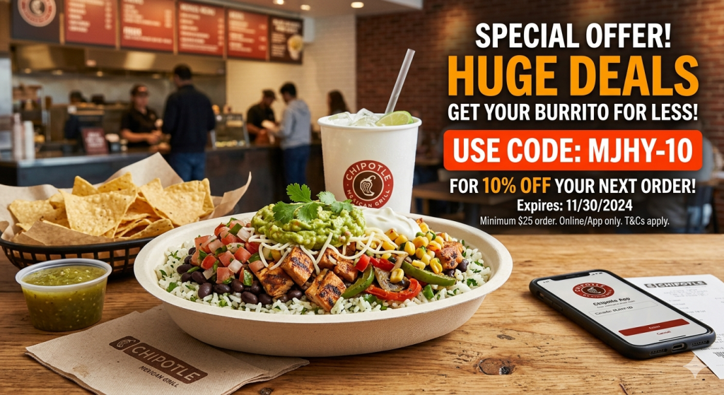 Chipotle Promo Codes & Coupons Code 2026 1 Chipotle Promo Codes